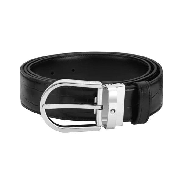 Ceinture Réversible en Cuir 35 Mm Imprimée Boucle Fer À Cheval Noir/Noir uni