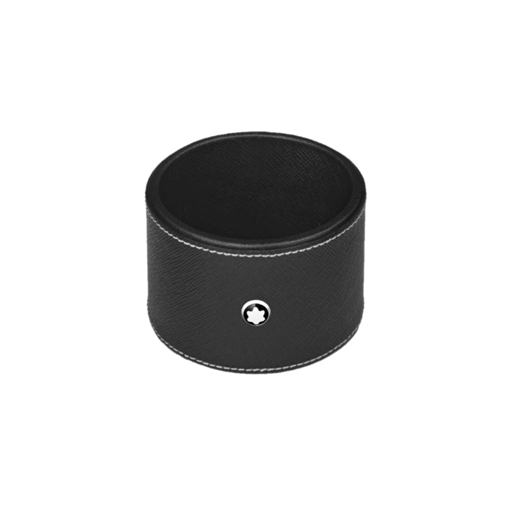 Plateau de bureau rond en cuir noir (moyen)